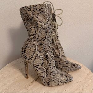 Pretty Little Thing Snake-Print Lace-Up Stiletto